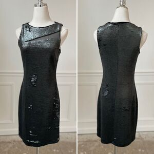 Julia Jordan Murky Green Black Mesh Cutout Sequin Sheath Dress S